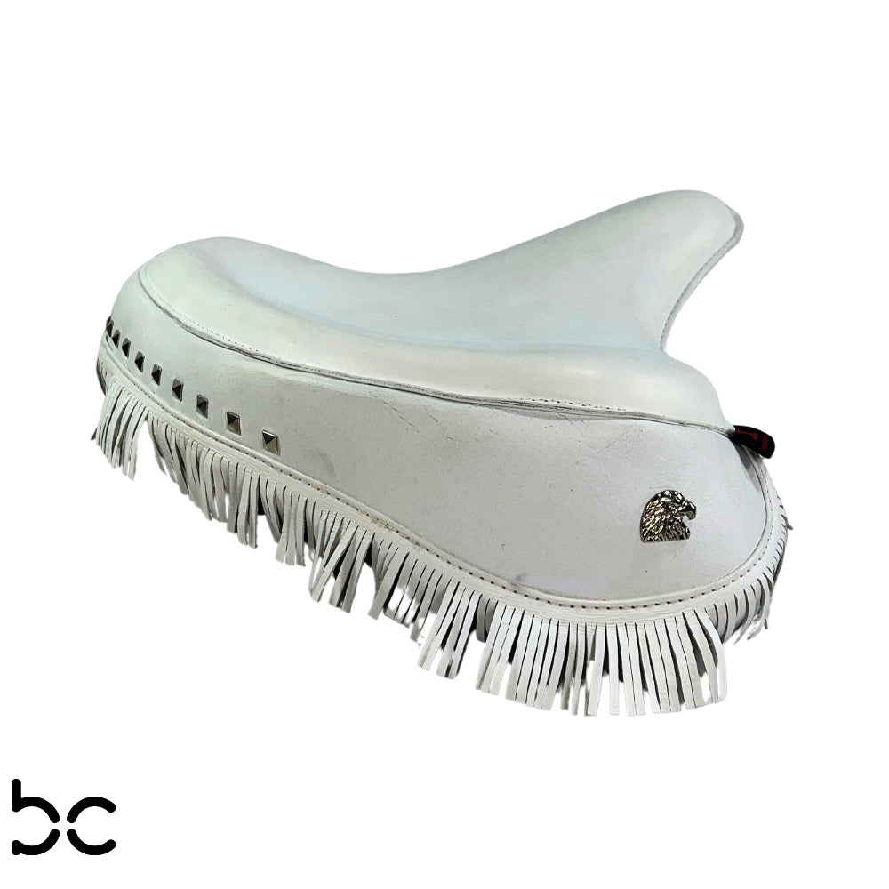 Harley Police Panhead Knucklehead Flathead EL WL ULH Genuine White Leather Fringe Skirt Seat with Frill