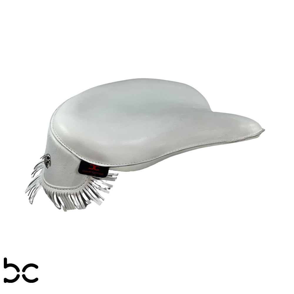 Harley Police Panhead Knucklehead Flathead EL WL ULH Genuine White Leather Fringe Skirt Seat with Frill
