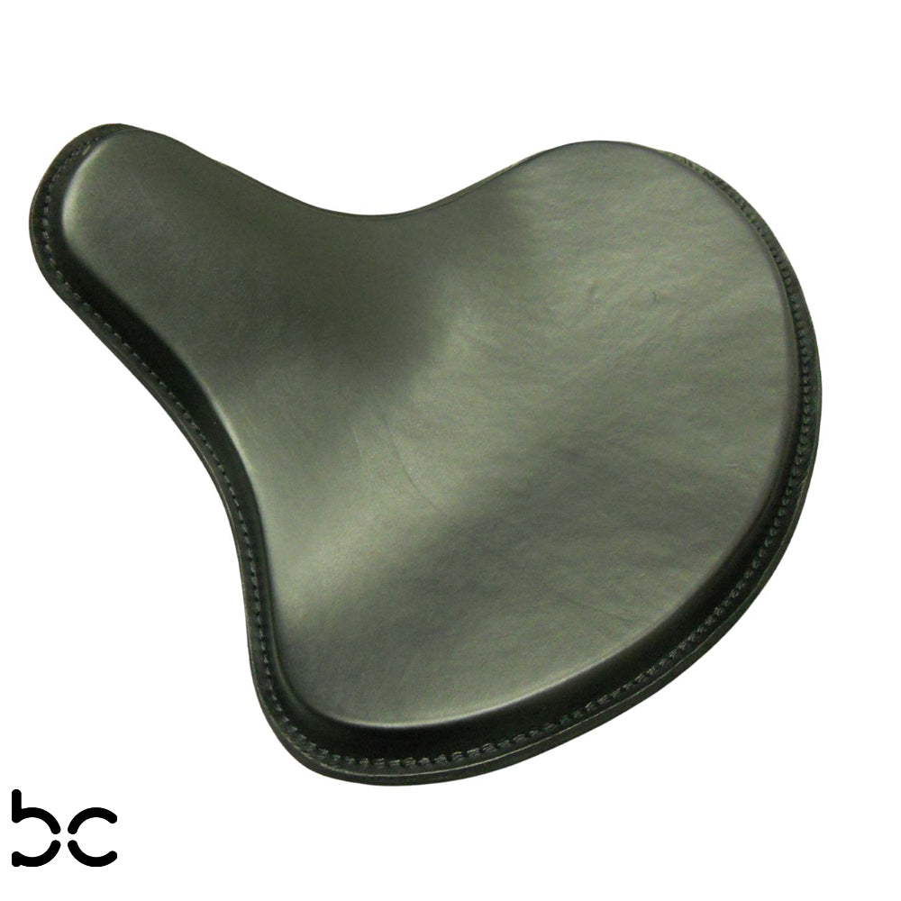 Ext Wide large Solo Seat Top Genuine BLK Thick Leather &nbsp;Wide / Tractor Style &nbsp;Plain Extra Comfort 15mm Padding 4.0mm HeavyFormed Steel