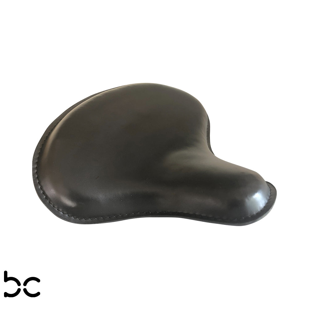 Ext Wide large Solo Seat Top Genuine BLK Thick Leather  Wide / Tractor Style  Plain Extra Comfort 28mm Padding 3.5mm Heavy Formed Steel