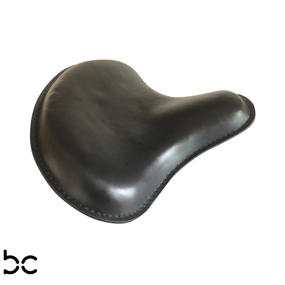 Ext Wide large Solo Seat Top Genuine BLK Thick Leather  Wide / Tractor Style  Plain Extra Comfort 28mm Padding 3.5mm Heavy Formed Steel
