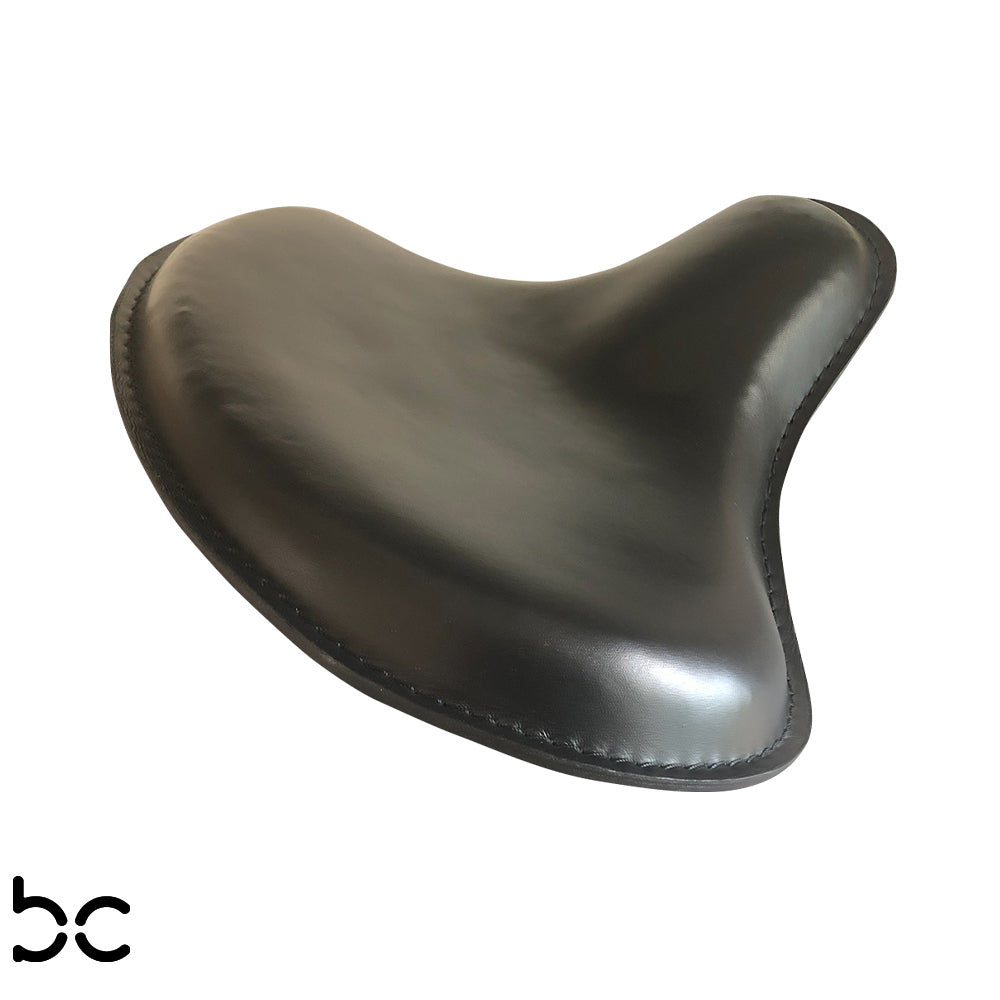Ext Wide large Solo Seat Top Genuine BLK Thick Leather  Wide / Tractor Style  Plain Extra Comfort 28mm Padding 3.5mm Heavy Formed Steel