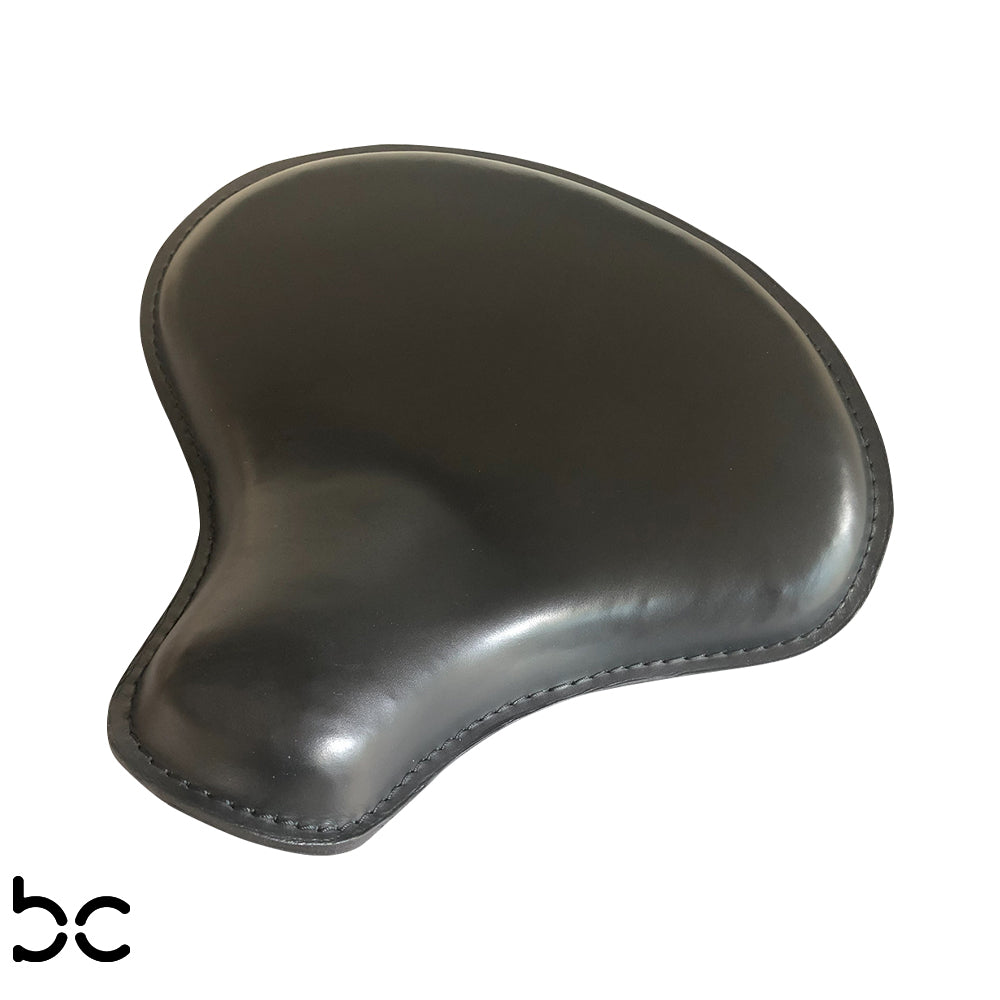 Ext Wide large Solo Seat Top Genuine BLK Thick Leather  Wide / Tractor Style  Plain Extra Comfort 28mm Padding 3.5mm Heavy Formed Steel