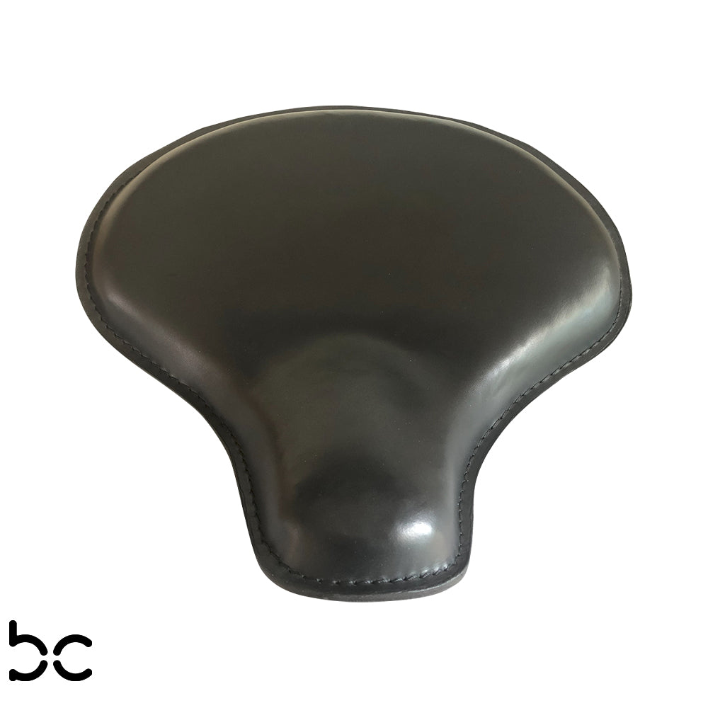Ext Wide large Solo Seat Top Genuine BLK Thick Leather  Wide / Tractor Style  Plain Extra Comfort 28mm Padding 3.5mm Heavy Formed Steel
