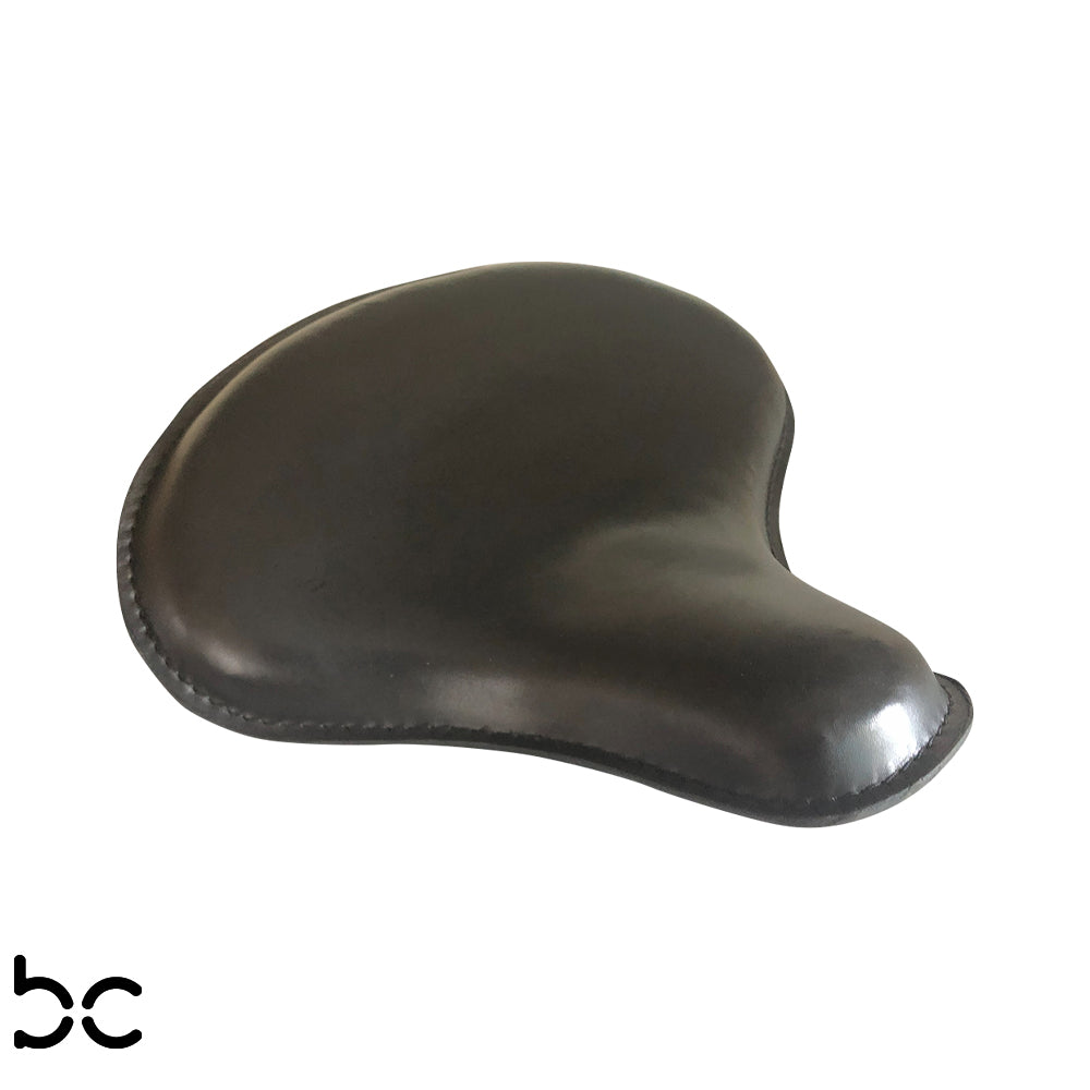 Ext Wide large Solo Seat Top Genuine BLK Thick Leather  Wide / Tractor Style  Plain Extra Comfort 28mm Padding 3.5mm Heavy Formed Steel