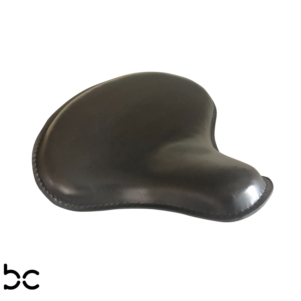 Ext Wide large Solo Seat Top Genuine BLK Thick Leather  Wide / Tractor Style  Plain Extra Comfort 28mm Padding 3.5mm Heavy Formed Steel
