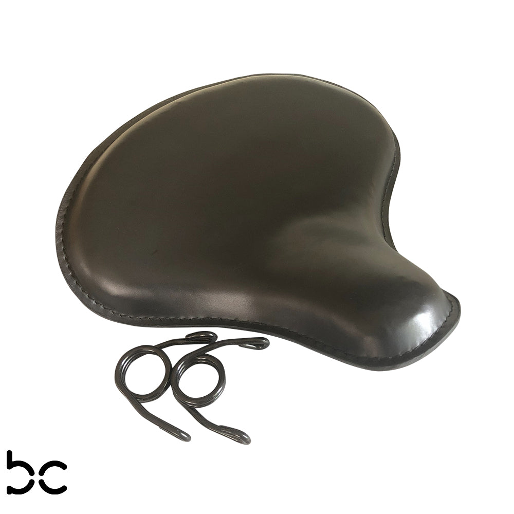 Ext Wide large Solo Seat Top Genuine BLK Thick Leather  Wide / Tractor Style  Plain Extra Comfort 28mm Padding 3.5mm Heavy Formed Steel