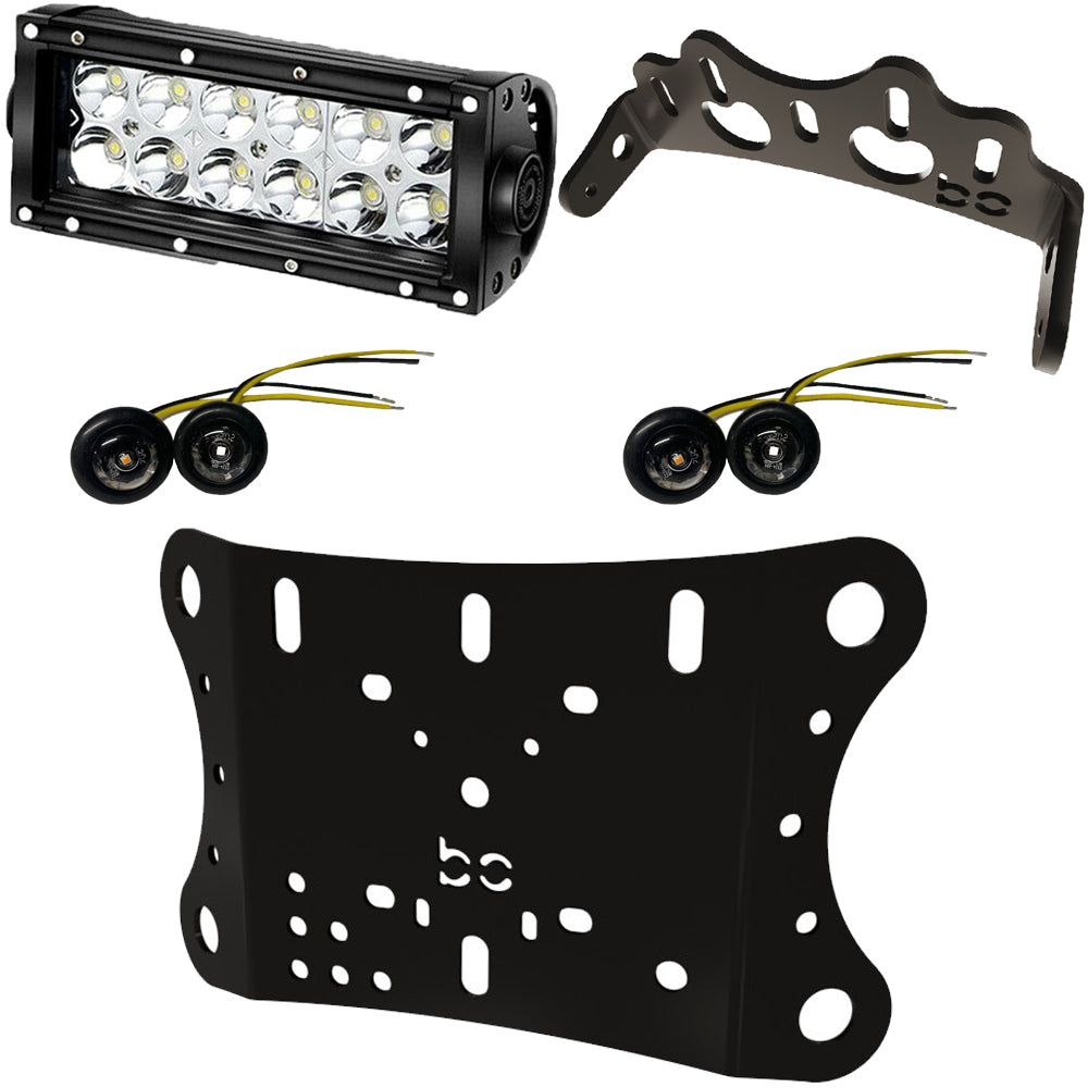 LED 7" Light Bar + Recessed Turn Signal 4pc + HeadLight Plate + Light Bar Bracket