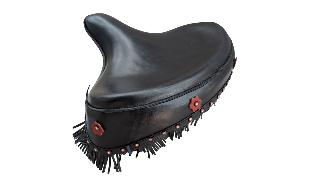 Harley Police Panhead Knucklehead Flathead EL WL ULH Genuine Leather Fringe Skirt Seat with Frill