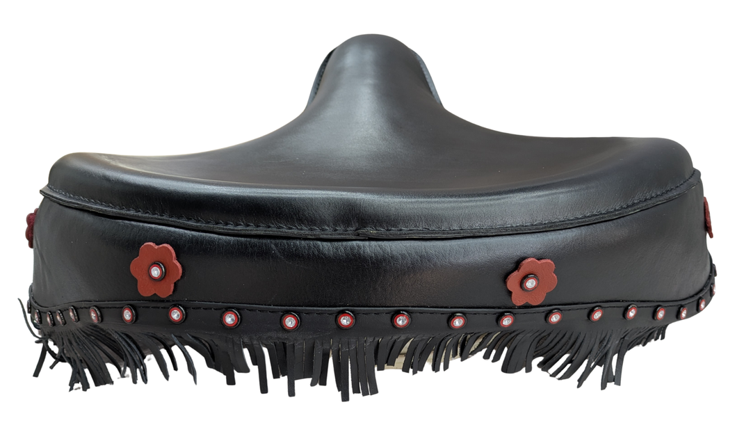Harley Police Panhead Knucklehead Flathead EL WL ULH Genuine Leather Fringe Skirt Seat with Frill