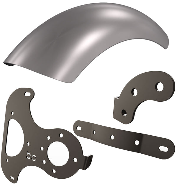 Kawasaki Vulcan vn900 Rear Fender Kit (Steel)  (7" 1-Piece Aluminum Rear Fender) + (Fender Strut Bracket) + (MultiFit Left Bike Bracket) + (Rear Fender Bracket)