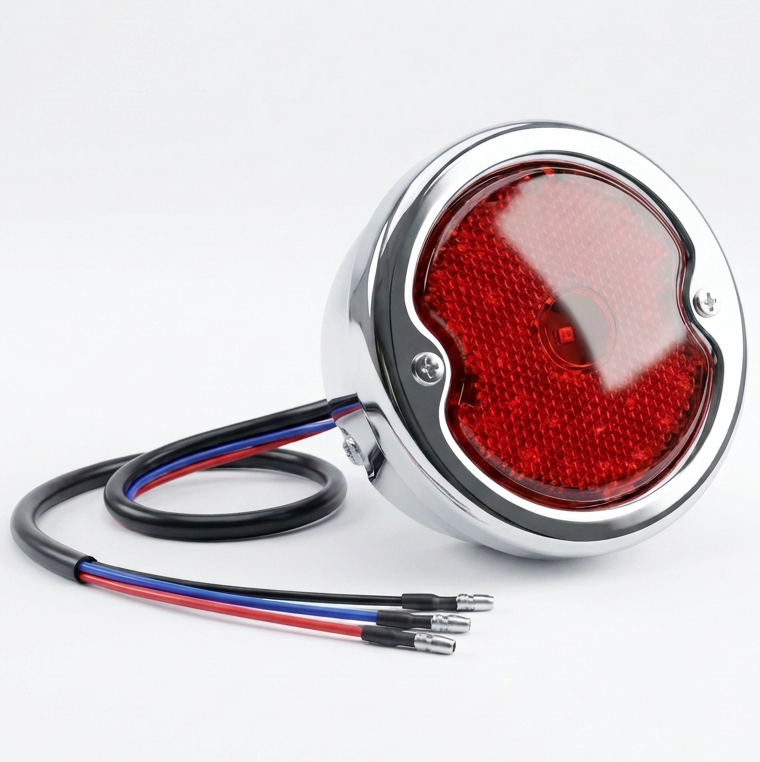 Vintage Round LED Tail license Plate  & Brake Light Bobber Chopper Motorcycle (CHROME)