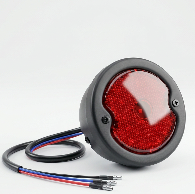 Vintage Round LED Tail license Plate  & Brake Light Bobber Chopper Motorcycle (BLACK)