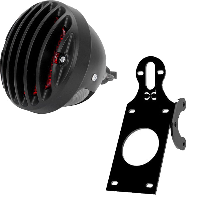 Custom Round Finned Grill Bobber Brake license plate Brake Light